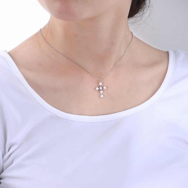 Custom Wholesale Trendy Zircon Sterling Silver Chain 14k Gold Plated Fresh Water Baroque Pearl Jesus Cross Pendant Necklace