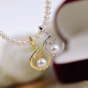 6-7mm DIY Freshwater Pearl Charm Pendant Necklace 925 Sterling Silver Jewelry for Women Without Chain