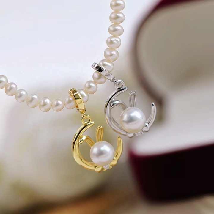 P1701 6-7mm DIY Natural Freshwater Pearl Charm Pendant Necklace Accessory 925 Sterling Silver Jewelry for Women Without Chain