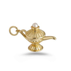 Vintage 925 Sterling Silver 14K Gold Plated Gemstone Aladdin's Lamp Pendant Geometric Claw Setting Jewelry Gift