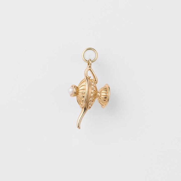 925 Sterling Silver 14K Gold Plated Gemstone Mythical Pearl Aladdin'S Lamp Pendant