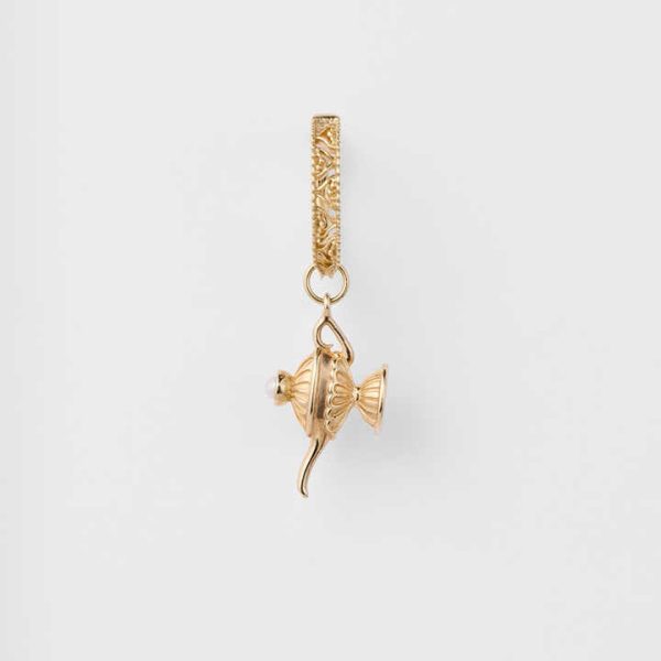 925 Sterling Silver 14K Gold Plated Gemstone Mythical Pearl Aladdin'S Lamp Pendant