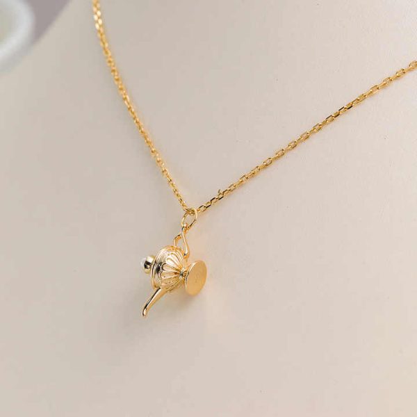925 Sterling Silver 14K Gold Plated Gemstone Mythical Pearl Aladdin'S Lamp Pendant