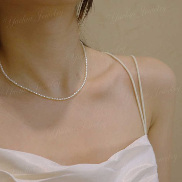 Cheap Small Rice 4-5mm White Real Natural Freshwater Pearl Necklace Design 925 Sterling Silver