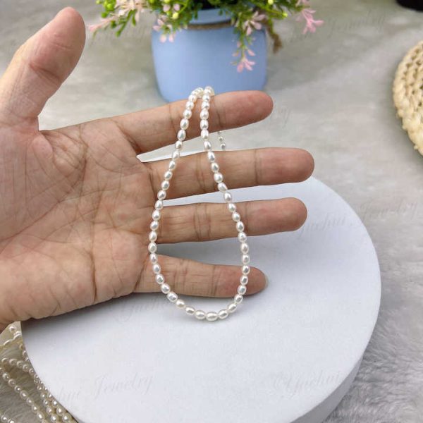 Cheap Small Rice 4-5mm White Real Natural Freshwater Pearl Necklace Design 925 Sterling Silver