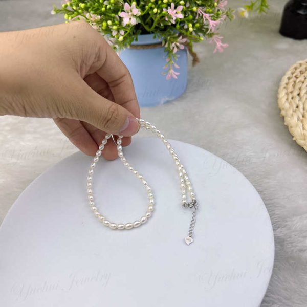 Cheap Small Rice 4-5mm White Real Natural Freshwater Pearl Necklace Design 925 Sterling Silver