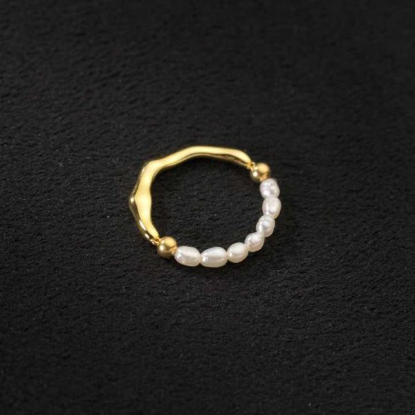 High Quality New Fashion 925 Silver Adjustable Natural Pearl Ring,handmade Ins Shape,100% Freshwater Rice Pearl