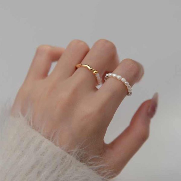 High Quality New Fashion 925 Silver Adjustable Natural Pearl Ring,handmade Ins Shape,100% Freshwater Rice Pearl