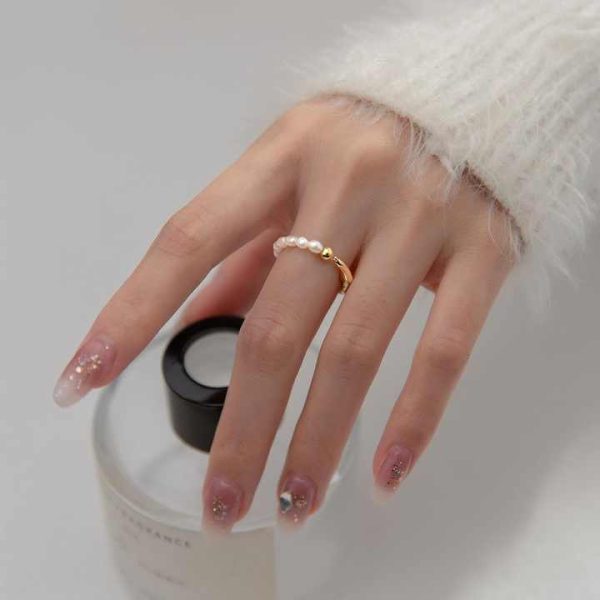 High Quality New Fashion 925 Silver Adjustable Natural Pearl Ring,handmade Ins Shape,100% Freshwater Rice Pearl