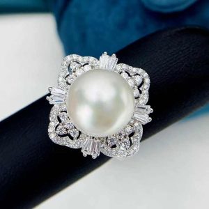 R2515 11-12mm Natural Freshwater Pearl Ring Accessory 925 Sterling Silver Adjustable Size Engagement Jewelry Ring for Women