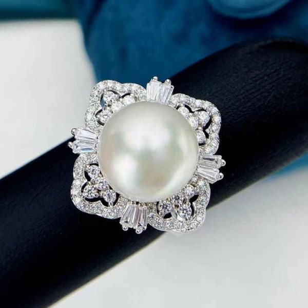 R2515 11-12mm Natural Freshwater Pearl Ring Accessory 925 Sterling Silver Adjustable Size Engagement Jewelry Ring for Women