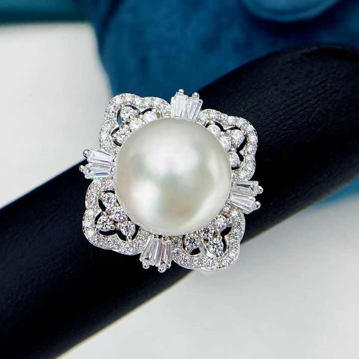R2515 11-12mm Natural Freshwater Pearl Ring Accessory 925 Sterling Silver Adjustable Size Engagement Jewelry Ring for Women