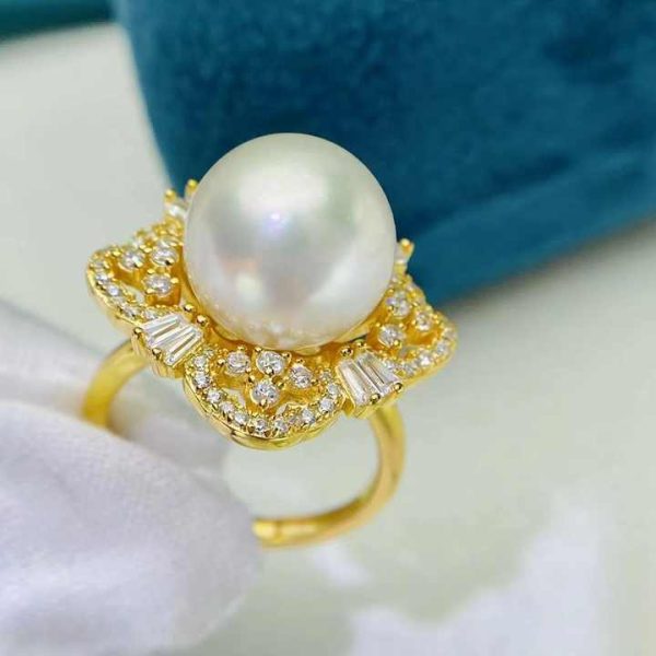 R2515 11-12mm Natural Freshwater Pearl Ring Accessory 925 Sterling Silver Adjustable Size Engagement Jewelry Ring for Women