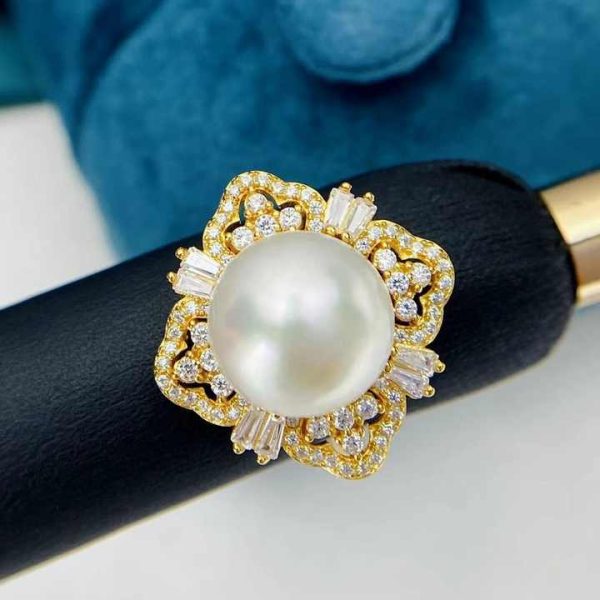 R2515 11-12mm Natural Freshwater Pearl Ring Accessory 925 Sterling Silver Adjustable Size Engagement Jewelry Ring for Women