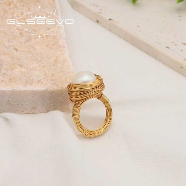 Hot Sale Romantic Natural Pearl Large Ring Brass 18k Gold Plated Women Ring Vintage Elegant Jewelry Wholesale