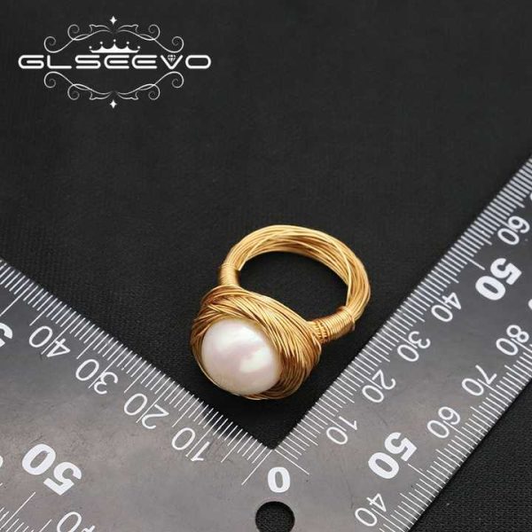 Hot Sale Romantic Natural Pearl Large Ring Brass 18k Gold Plated Women Ring Vintage Elegant Jewelry Wholesale
