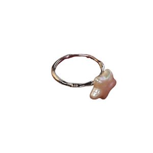 Retro 925 Sterling Silver Adjustable Pentagram Ring with Freshwater Pearl for Women