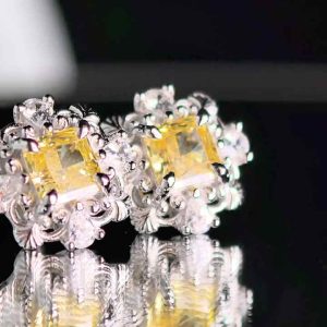 925 Sterling Silver Stud Earrings with Crushed Ice CZ Minimalistic Geometric Design for Women and Men