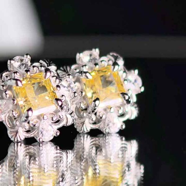 925 Sterling Silver Stud Earrings with Crushed Ice CZ Minimalistic Geometric Design for Women and Men