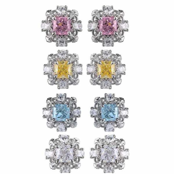 Wholesale Bulk Designer Earrings 925 Sterling Silver Square Ice Cut CZ Fine Earrings Women