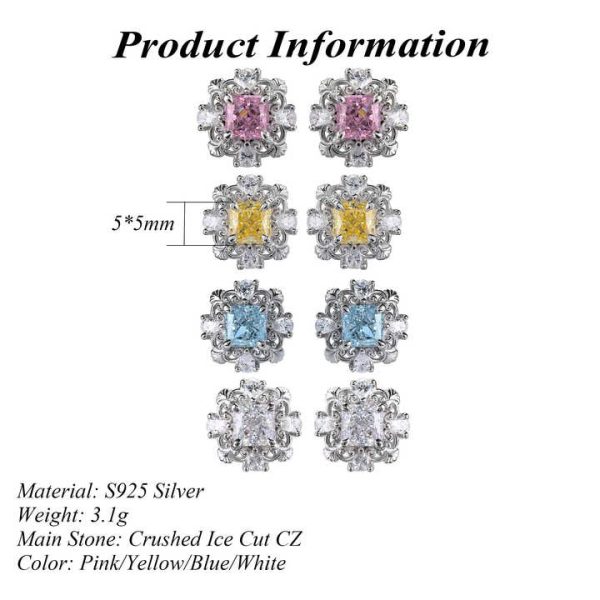 Wholesale Bulk Designer Earrings 925 Sterling Silver Square Ice Cut CZ Fine Earrings Women