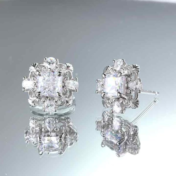 Wholesale Bulk Designer Earrings 925 Sterling Silver Square Ice Cut CZ Fine Earrings Women