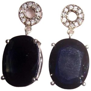 Fine Jewelry Solid 14K White Gold Natural Blue Sapphire Main Stone Oval Stone Round Diamonds Stud Earrings for Girls