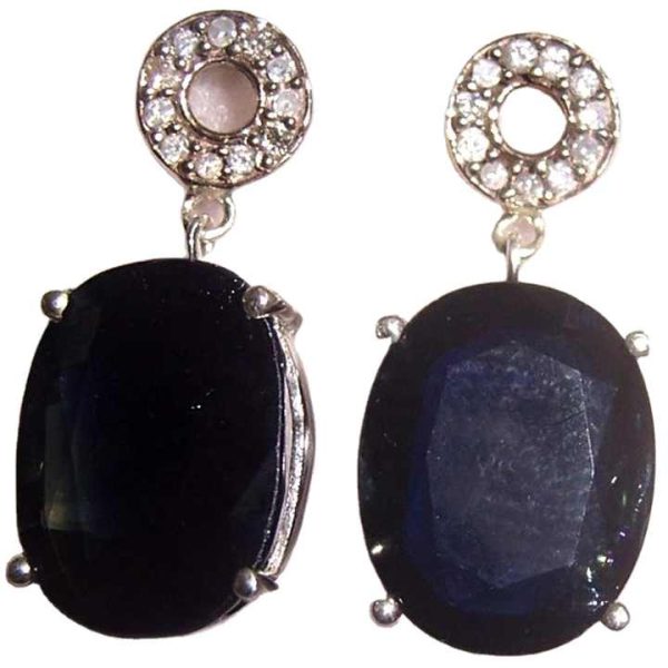 Fine Jewelry Solid 14K White Gold Natural Blue Sapphire Main Stone Oval Stone Round Diamonds Stud Earrings for Girls