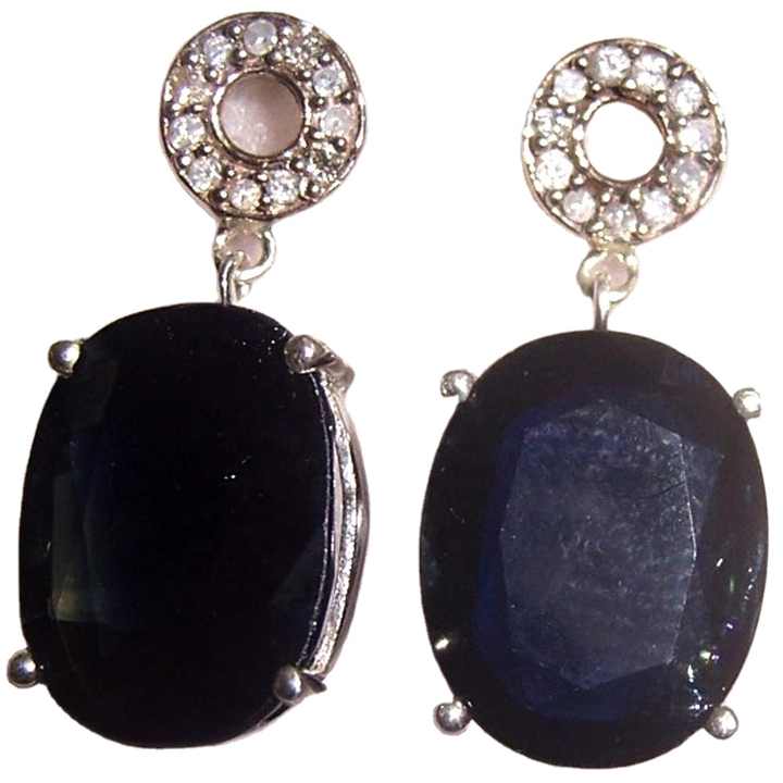 Fine Jewelry Solid 14K White Gold Natural Blue Sapphire Main Stone Oval Stone Round Diamonds Stud Earrings for Girls