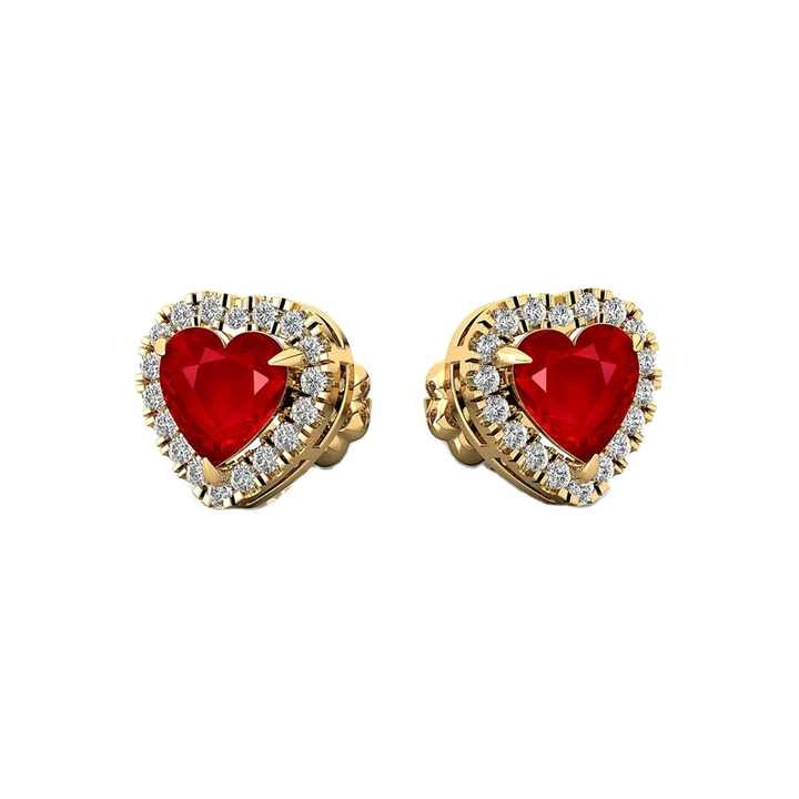 2023 Fine Jewelry 14K Solid Gold Heart Shape Ruby Stud Earrings Natural Diamond 18k Rose Gold Valentine Heart Shape Stud Earring