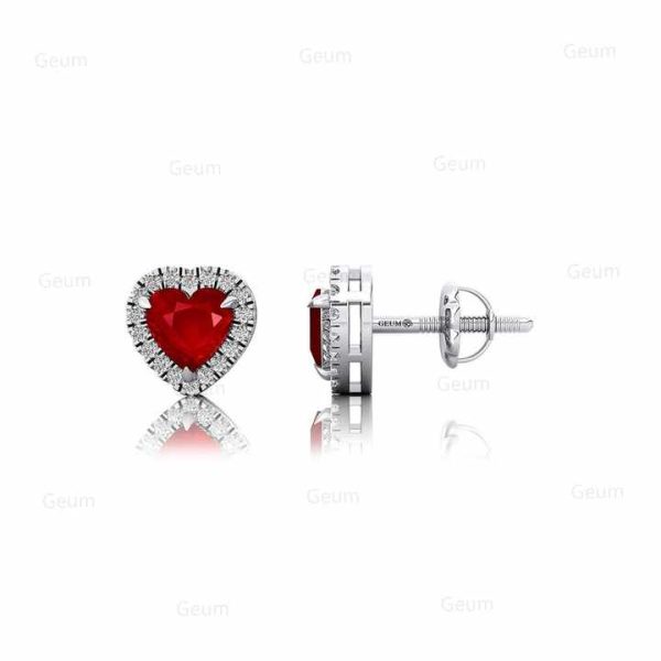 2023 Fine Jewelry 14K Solid Gold Heart Shape Ruby Stud Earrings Natural Diamond 18k Rose Gold Valentine Heart Shape Stud Earring