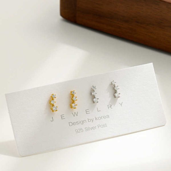 Cute S925 Sterling Silver Triple Zircon Diamond Paved Screw Stud Tragus Piercing Earrings Jewelry Accessories for Women Girls