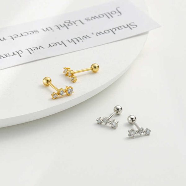 Cute S925 Sterling Silver Triple Zircon Diamond Paved Screw Stud Tragus Piercing Earrings Jewelry Accessories for Women Girls