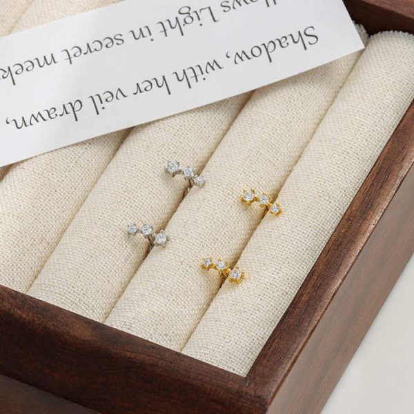 Cute S925 Sterling Silver Triple Zircon Diamond Paved Screw Stud Tragus Piercing Earrings Jewelry Accessories for Women Girls